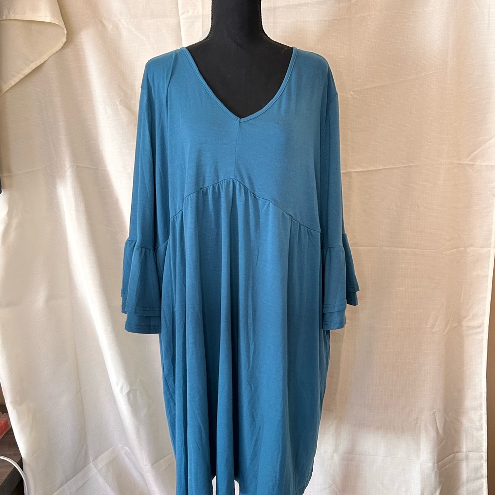 Blue V-Neck Flowy Dress
